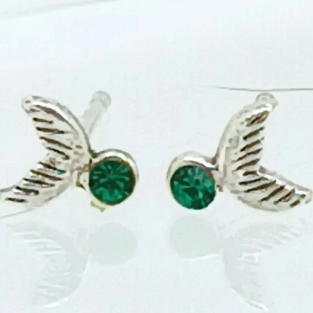 Sterling Silver 925 Mermaid Tail Stud Earrings Green Crystal Nautical Jewelry‎